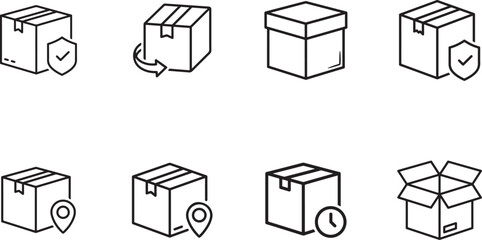 Set of delivery and shipping box line icons isolated on
