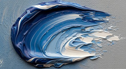 Dynamic Blue and White Oil Paint Swirl on Textured Canvas, Abstract Art.