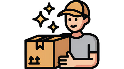 Delivery man holding a cardboard box vector illustration in flat design perfect for logistics and shipping services