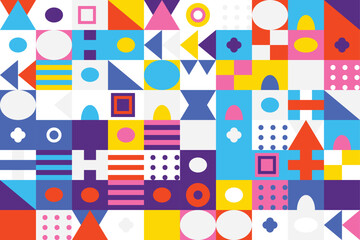 Abstract Geometric Assemblage with Colorful Shapes and Modern Design