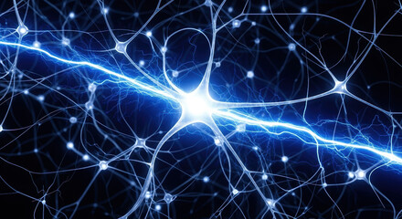 Illustrative MedTech design with electrical activity in human nervous system, conveying technological advancement.