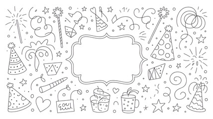 Festive party doodle elements hand-drawn vector illustration for holiday celebrations isolated on white background