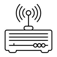 Nettop computer with wifi thin line icon, cyber monday concept. Vector graphics. Radio receiver with antenna, technology sign on white background, style icon mobile or web design.