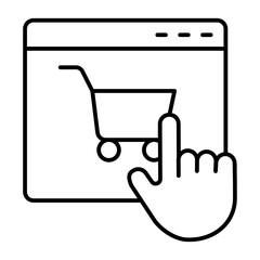 Website with shopping cart and hand pointer thin line icon, black friday concept. Vector graphics. Internet store, web sign on white background, style icon mobile or web design.