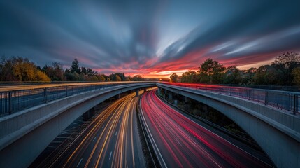 Highway under a dramatic sunset.