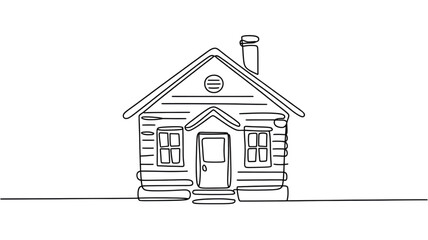 One line drawing of a cute wooden cabin minimalist vector illustration of a simple house isolated on white background