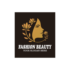 Beauty logo template with woman face and creative elements.