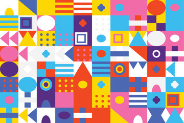 Obraz premium Colorful abstract geometric pattern illustration featuring various shapes and designs