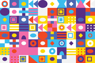 Playful modern mosaic of vibrant colors in an abstract geometric shapes seamless pattern