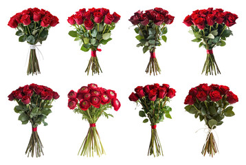 PNG Elegant red rose bouquets displayed, element set on transparent background
