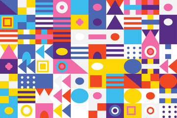 Obraz premium Abstract seamless background with a playful arrangement of colorful geometric shapes