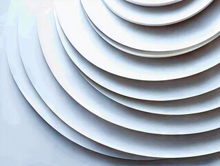 An abstract background featuring multiple overlapping white curved layers creating a sense of depth and movement, with soft shadows and subtle lighting.