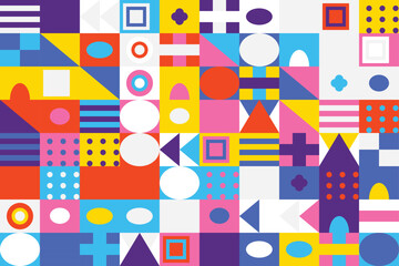 Geometric mosaic of colorful shapes and patterns - abstract art design