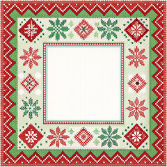 Obraz premium Festive christmas square frame with traditional nordic snowflake and diamond folk art motifs
