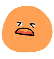 Painful Orange Expression: Tired, Sick, or Disappointed Fruit Character with Hand-Drawn Texture