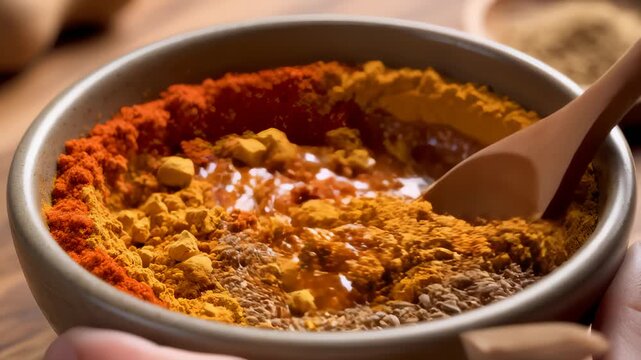 Chef Mixes Spices in Bowl to Create Savory Sauce for Cooking