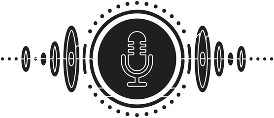 Microphone Sound Wave Icon - Voice Recording Audio Spectrum Podcast Vector