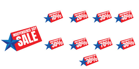 Independence Day Sale Labels with Discount Percentages &ndash; Red White Blue Promotional Badges