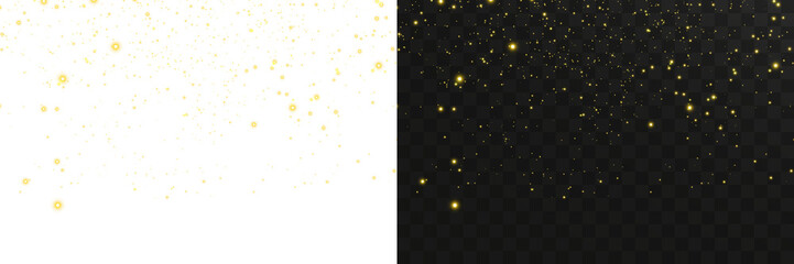 Gold sparkling dust texture featuring luminous bokeh circles, warm festive glow, and glitter particle effects perfect for Christmas overlay designs, luxury seasonal graphics, and transparent illustrat