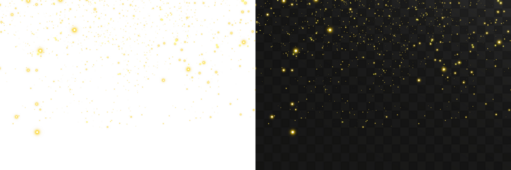 Gold sparkling dust texture featuring luminous bokeh circles, warm festive glow, and glitter particle effects perfect for Christmas overlay designs, luxury seasonal graphics, and transparent illustrat