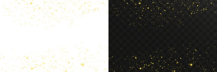 Golden dust light bokeh with shimmering warm particles, glitter highlights, and glowing Christmas sparkle overlay perfect for festive cards, luxury banners, and transparent holiday designs
