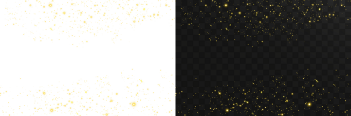 Golden dust light bokeh with shimmering warm particles, glitter highlights, and glowing Christmas sparkle overlay perfect for festive cards, luxury banners, and transparent holiday designs
