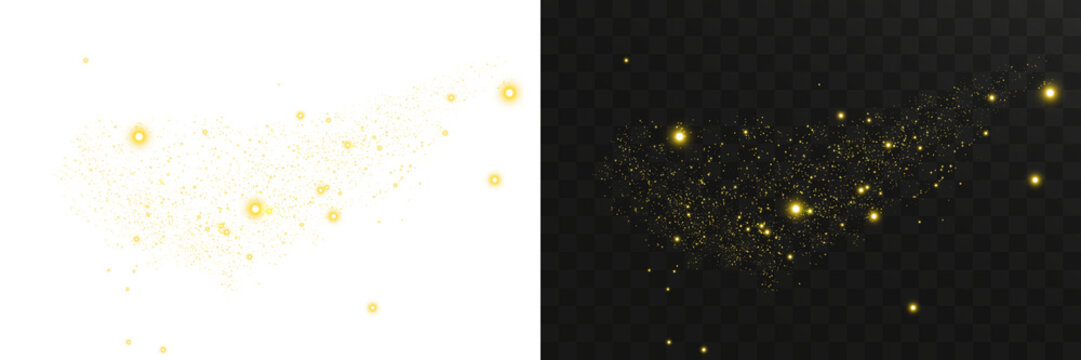 Christmas golden bokeh dust overlay with radiant glow, glitter particles, and bright festive sparkles ideal for elegant holiday invitations, winter posters, and premium transparent vector backgrounds
 - Powered by Adobe