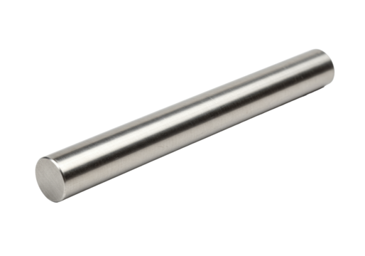 A precision-machined 316 stainless steel bar with a brushed mirror polish on a transparent background with copy space. Concept of industrial engineering