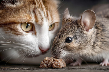 Cat and mouse share a moment of curiosity during a quiet afternoon indoors