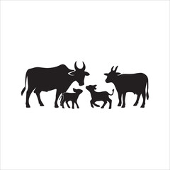 Cow and Calf Silhouette Vector – Farm Animal Family Illustration for Agriculture and Dairy Designs