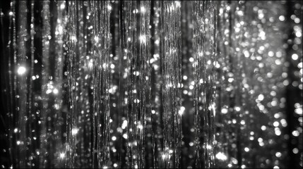 Abstract shimmering silver glitter background with sparkling lights and bokeh effect. Perfect for festive, luxury, or celebratory designs.