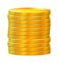 Money gold coins stack symbolizing wealth, finance, savings, investment, banking currency icon for profit concepts and rewards.