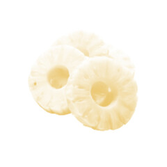 Halftone illustration of pineapple rings in soft yellow tones. Tropical fruity design symbolizing freshness, sweetness, summer flavor and healthy nutrition.