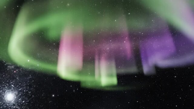 Abstract colorful aurora borealis displaying wavy light patterns in outer space
