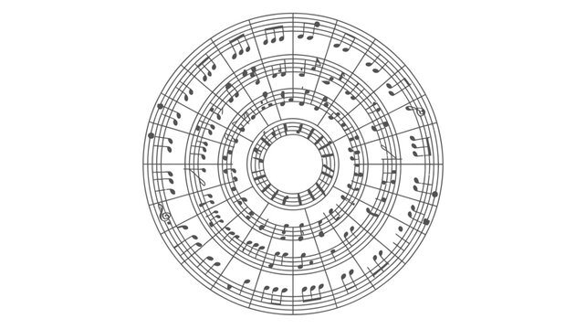 Circular music notation chart detailed vector illustration for musical theory isolated on white background