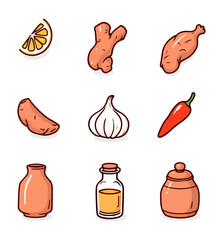 Culinary ingredients and utensils illustration collection