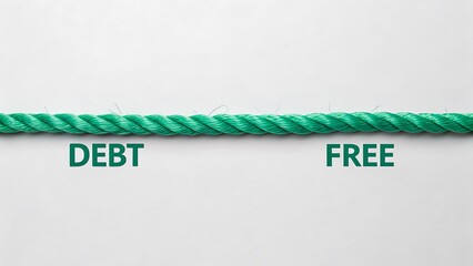 Financial freedom concept with green rope showing debt free text
