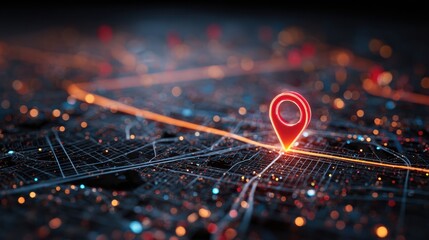 Digital Map Displaying Delivery Icon Moving Through Urban City Grid at Nighttime