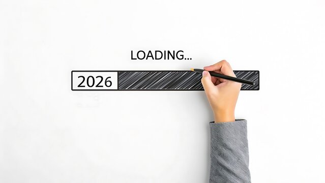 Hand drawing loading bar with year 2026 progress concept
