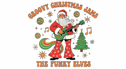 Groovy Christmas Jams Santa Claus Playing Guitar with The Funky Elves - Festive Holiday Music