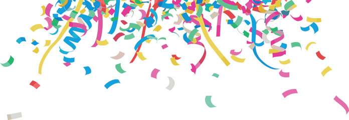 Vibrant vector illustration of falling confetti and serpentine streamers for festive party and celebration designs on a white background