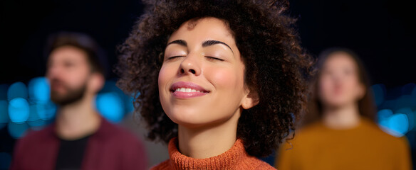 Friends share uplifting calm and connection through joyful breathing exercises in their wellness circle.