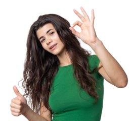 Smiling girl gesturing OK sign with her hand