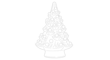 Delicate Line Art of a Classic Christmas Tree with Ornaments and Festive Base