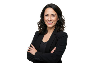 Confident woman professional headshot smiling with arms crossed transparent background