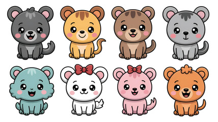 Cute cartoon bear set kawaii style vector illustration perfect for childrens designs and educational materials