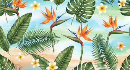 Exotic floral arrangement showcasing tropical paradise with vibrant blossoms and foliage