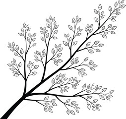 Fractal tree silhouette, branching pattern, abstract nature design, black leaves, vector art, minimal style, organic structure, decorative botanical illustration