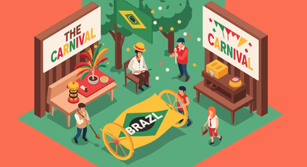 Fototapeta premium Detailed Isometric View of a Lively Brazilian Carnival Event Showcasing Festive Spirit, Music, and Cultural Heritage