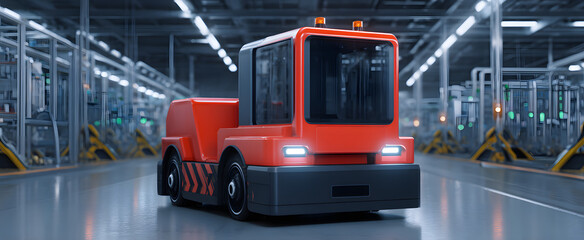 Driverless vehicle moves steadily carrying raw materials evoking efficiency and silent precision.